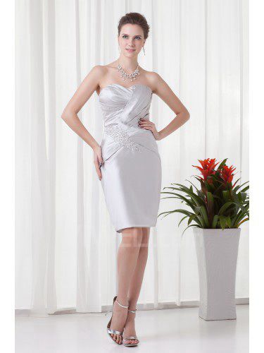 Satin Sweetheart Sheath Knee-Length Embroidered Cocktail Dress