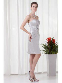 Satin Sweetheart Sheath Knee-Length Embroidered Cocktail Dress