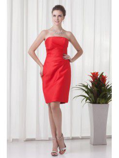 Satin Strapless Sheath Knee-Length Cocktail Dress