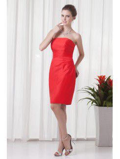 Satin Strapless Sheath Knee-Length Cocktail Dress