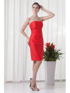 Satin Strapless Sheath Knee-Length Cocktail Dress