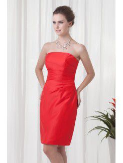 Satin Strapless Sheath Knee-Length Cocktail Dress