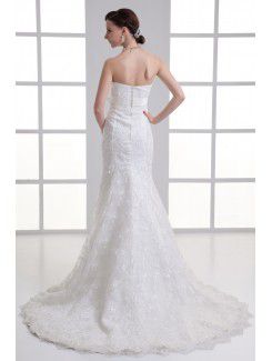 Satin and Net Sweetheart Sheath Sweep Train Embroidered Wedding Dress