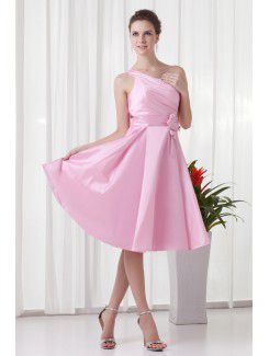 Taffeta One-Shoulder Corset Knee-Length Hand-made Flower Cocktail Dress