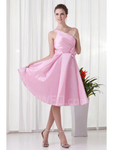 Taffeta One-Shoulder Corset Knee-Length Hand-made Flower Cocktail Dress