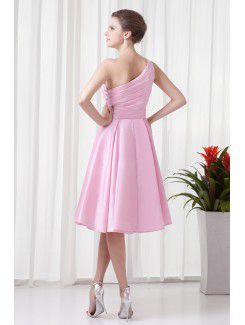 Taffeta One-Shoulder Corset Knee-Length Hand-made Flower Cocktail Dress