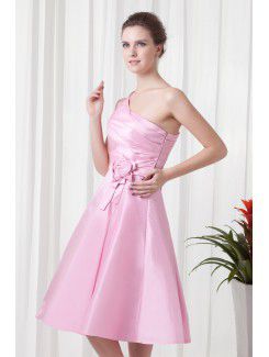 Taffeta One-Shoulder Corset Knee-Length Hand-made Flower Cocktail Dress