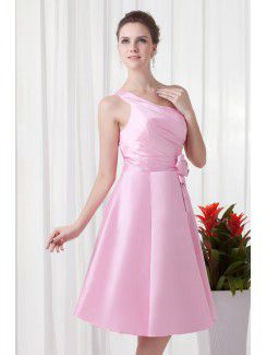 Taffeta One-Shoulder Corset Knee-Length Hand-made Flower Cocktail Dress