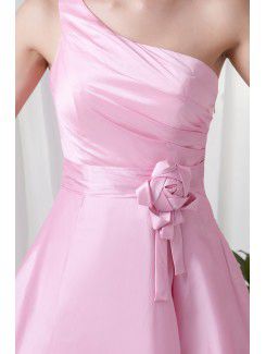 Taffeta One-Shoulder Corset Knee-Length Hand-made Flower Cocktail Dress