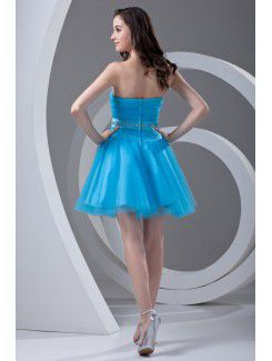 Satin and Net Strapless A-line Short Sash Cocktail Dress