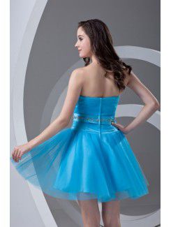 Satin and Net Strapless A-line Short Sash Cocktail Dress