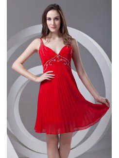 Chiffon V-Neckline Column Knee-Length Sequins Cocktail Dress