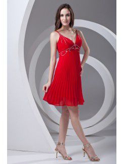 Chiffon V-Neckline Column Knee-Length Sequins Cocktail Dress