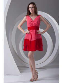 Chiffon V-Neckline Column Short Sash Cocktail Dress