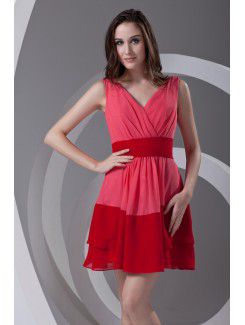 Chiffon V-Neckline Column Short Sash Cocktail Dress