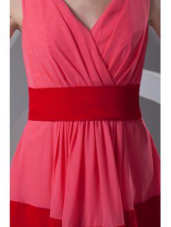 Chiffon V-Neckline Column Short Sash Cocktail Dress