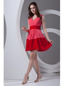 Chiffon V-Neckline Column Short Sash Cocktail Dress