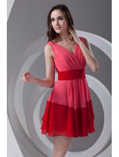 Chiffon V-Neckline Column Short Sash Cocktail Dress