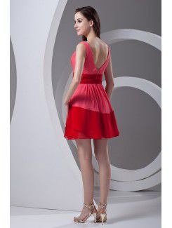 Chiffon V-Neckline Column Short Sash Cocktail Dress