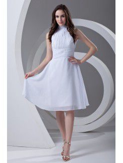 Chiffon High Collar Column Knee-Length Sash Cocktail Dress