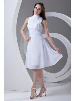 Chiffon High Collar Column Knee-Length Sash Cocktail Dress