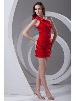 Satin Asymmetrical Sheath Short Bow Cocktail Dress