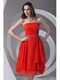 Chiffon Strapless A-line Knee Length Sash Prom Dress