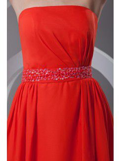 Chiffon Strapless A-line Knee Length Sash Prom Dress