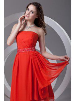 Chiffon Strapless A-line Knee Length Sash Prom Dress