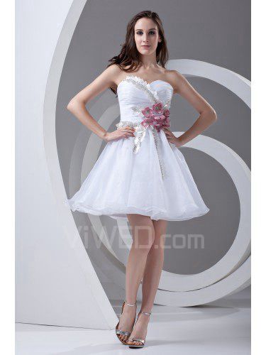 Organza Sweetheart A-line Short Hand-made Flowers Cocktail Dress