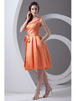 Satin Asymmetrical A-line Knee Length Sash Cocktail Dress