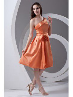 Satin Asymmetrical A-line Knee Length Sash Cocktail Dress