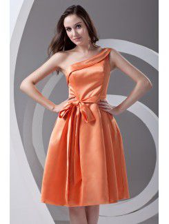 Satin Asymmetrical A-line Knee Length Sash Cocktail Dress