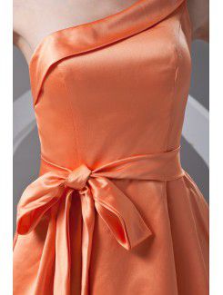 Satin Asymmetrical A-line Knee Length Sash Cocktail Dress