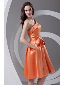 Satin Asymmetrical A-line Knee Length Sash Cocktail Dress