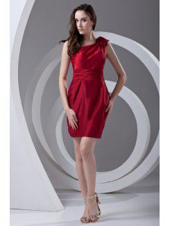 Taffeta Asymmetrical Column Knee Length Hand-made Flower Cocktail Dress