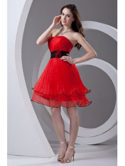 Organza Strapless A-line Knee Length Sash Cocktail Dress