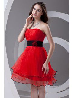 Organza Strapless A-line Knee Length Sash Cocktail Dress