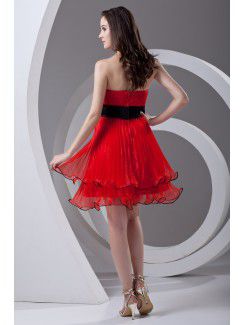 Organza Strapless A-line Knee Length Sash Cocktail Dress