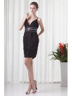 Chiffon V-Neckline Column Short Directionally Ruched Cocktail Dress