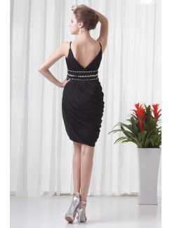 Chiffon V-Neckline Column Short Directionally Ruched Cocktail Dress