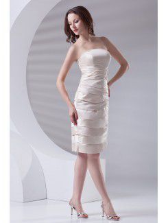 Satin Strapless Sheath Knee Length Embroidered Cocktail Dress