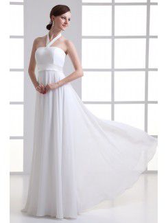 Chiffon Halter Column Floor Length Wedding Dress