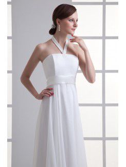 Chiffon Halter Column Floor Length Wedding Dress