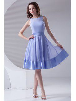 Chiffon juvel skjede knelange sash cocktail kjole