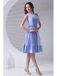 Chiffon Jewel Sheath Knee Length Sash Cocktail Dress