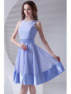 Chiffon Jewel Sheath Knee Length Sash Cocktail Dress