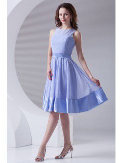 Chiffon Jewel Sheath Knee Length Sash Cocktail Dress