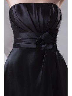 Satin Strapless A-line Knee-Length Hand-made Flower Prom Dress