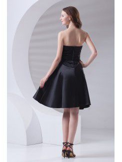 Satin Strapless A-line Knee-Length Hand-made Flower Prom Dress